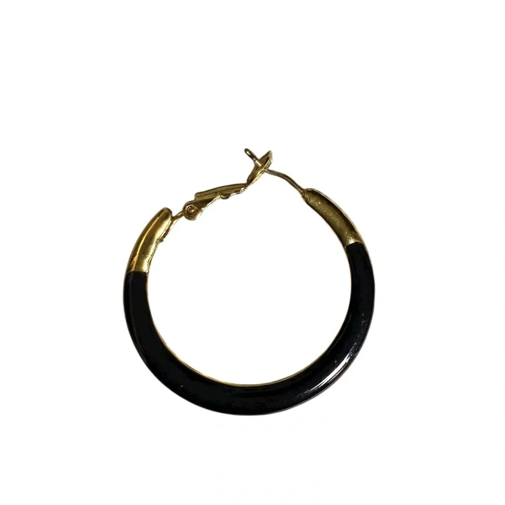 Lot Of 2 Hoop Earrings Silver Filigree & Black Enamel Gold Tone 2/$18